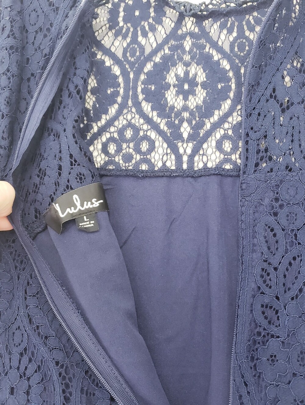 Lulus Remarkable Navy Blue Sheer Lace Short Sleeve Mini Dress Size Large Pencil - Picture 8 of 9